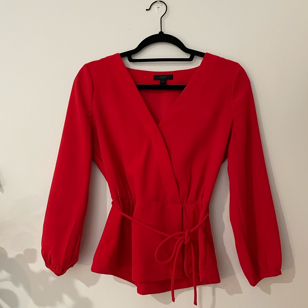 J crew red faux-wrap blouse